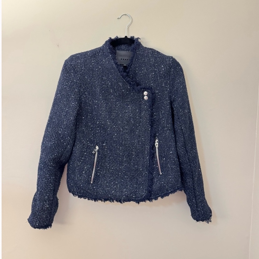 Blank NYC Navy Tweed Frayed Moto Jacket - Picture 10 of 11